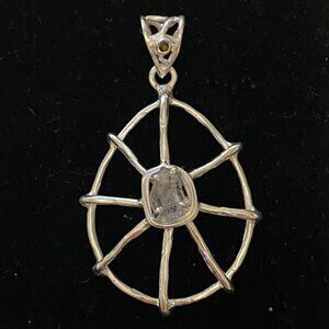 Pendant Web Raw White Spinel or Topaz Women Sterling Silver 925 Wire Oval